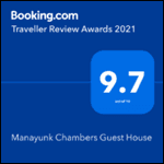Image of a Booking.com award showcasing a 9.7 rating for Manayunk Chambers Guest House in 2021.